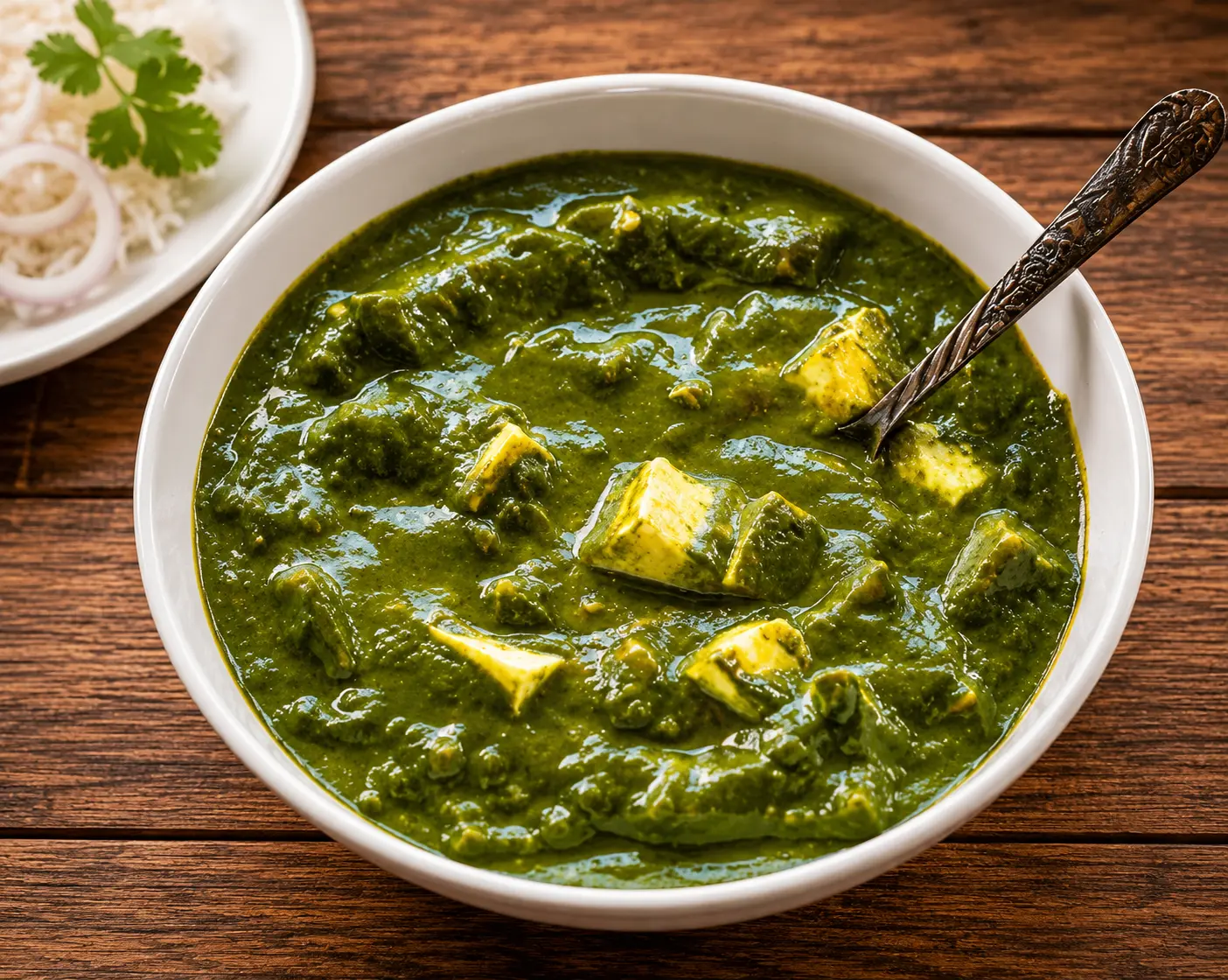 Palak paneer, a creamy spinach curry with soft paneer cubes, at Charisma Of India, Winnipeg